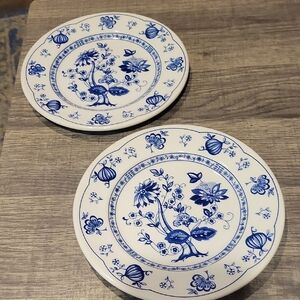5 For 25.00/ " Blue Onion"English Ironware Small Plates/ EUC